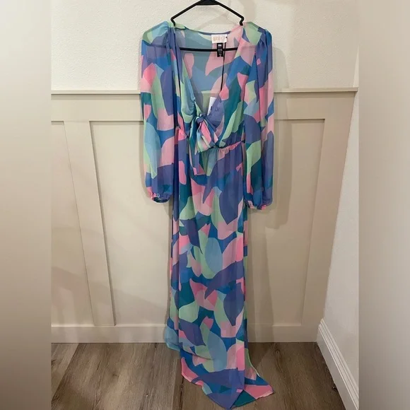 NWT Beach Riot Shiloh Printed Long Sleeve Swimsuit Coverup Maxi Dress - Picture 4 of 10